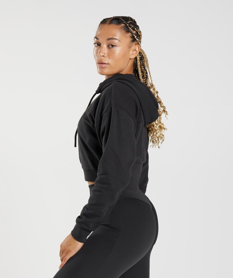 Women's Gymshark GS Power Cropped Zip Hoodie Black | NZ 8KBNYD